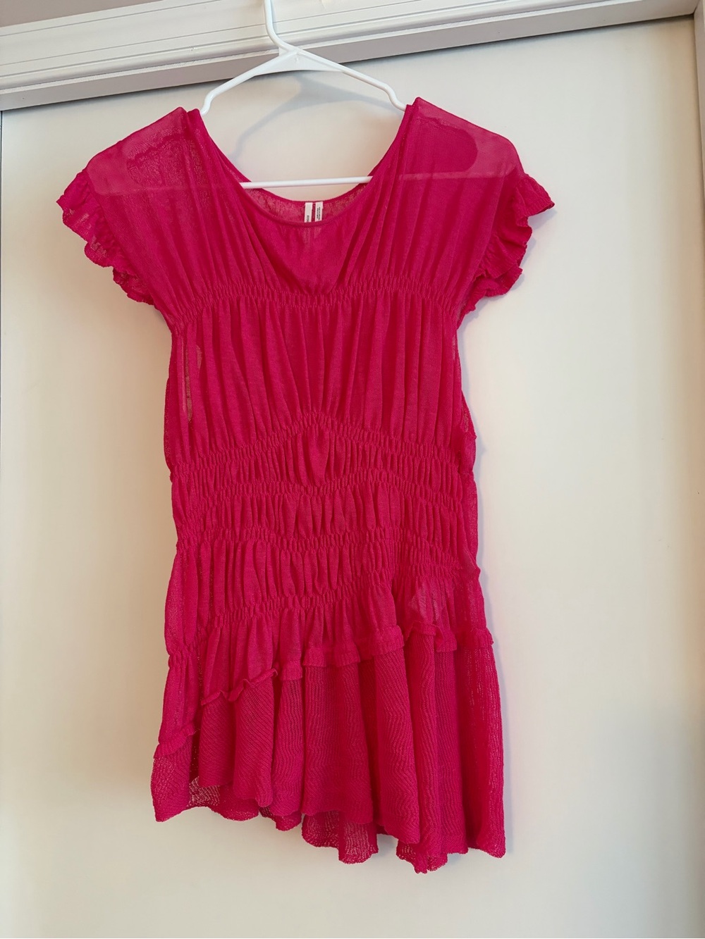 Anthropologie Fuchsia Ruffled Short Sleeve Tunic